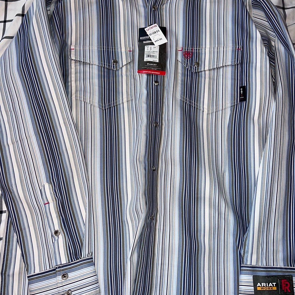 FR ( Fire Resistant) Ariat Men's Blue Striped Shirt